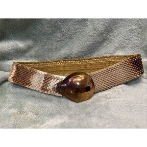 VTG Gold Belt Fashion Fish Scale Art Deco Size Sm Stretch 70s 80s Disco Teardrop